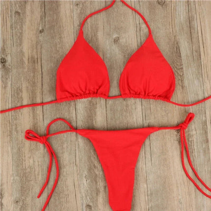Bikini Costumi da bagno sexy Costumi da bagno Costume da bagno per donna Appeso al collo con allacciatura Bikini Tinta unita Costume da bagno sexy con cinturino diviso PlatiNum