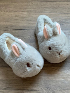 Novelty Cartoon Rabbit Slippers For Women Upright Ear Bunny Fluffy Plush Mules Woman Warm Full Back Home Slippers Winter Shoes