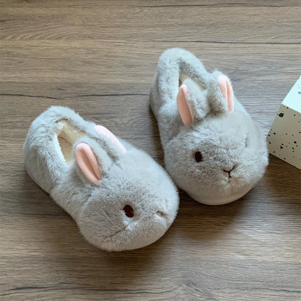 Novelty Cartoon Rabbit Slippers For Women Upright Ear Bunny Fluffy Plush Mules Woman Warm Full Back Home Slippers Winter Shoes