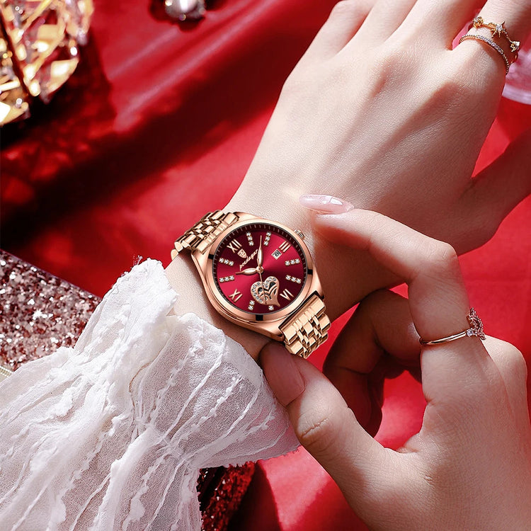 POEDAGAR Orologi di lusso da donna Orologio da donna impermeabile con data luminosa in acciaio inossidabile Orologio da polso da donna al quarzo alla moda elegante platinumshop