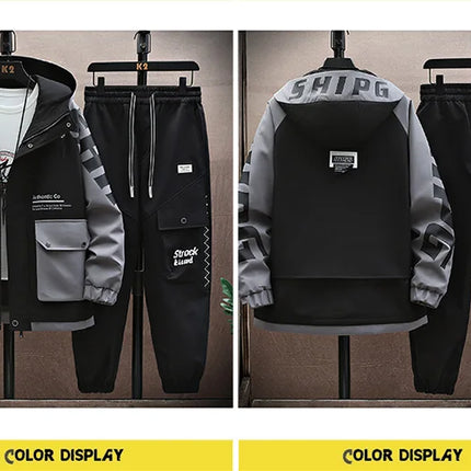 Spring Autumn Men Tracksuit Casual Joggers Hooded Sportswear Jackets Pants 2 Piece Sets Hip Hop Running Sports Suit