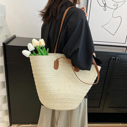 Women's Large Capacity Shoulder Bag Summer Woven Straw Bag Fashion Female Luxury Designer Beach Bag Bali Shopper Bag