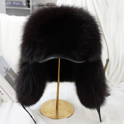New Winter Men's 100% Real Silver Fox Fur Bomber Hat Raccoon Fur Ushanka Cap Trapper Russian Man Ski Hats Caps Real Leather