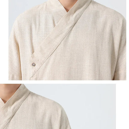 Camicie Estive 2026 da Uomo, Stile Cinese Retrò Tradizionale in Lino Traspirante, Abbigliamento Maschile per Kung Fu e Tai Chi, Bluse Casual Stile Tang