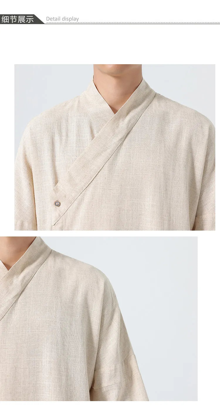Camicie Estive 2026 da Uomo, Stile Cinese Retrò Tradizionale in Lino Traspirante, Abbigliamento Maschile per Kung Fu e Tai Chi, Bluse Casual Stile Tang
