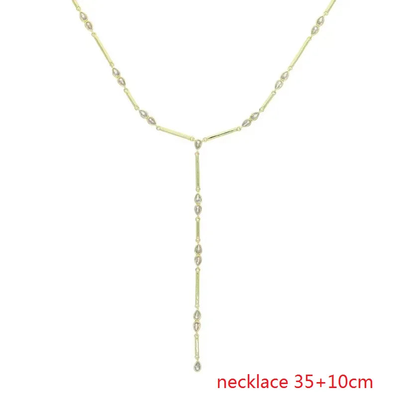 Nuovo speciale color oro Goccia d'acqua Bling Ovale CZ Collana girocollo Lariat Lunga barra a goccia a forma di Y Lunga nappa Gioielli da donna 2025