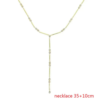 Nuovo speciale color oro Goccia d'acqua Bling Ovale CZ Collana girocollo Lariat Lunga barra a goccia a forma di Y Lunga nappa Gioielli da donna 2025