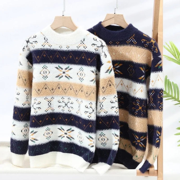Autumn/winter New Fashion Trend Printed Thickened Warm Knitted Sweater Men's Casual Loose Sports Large Size High Quality Sweater