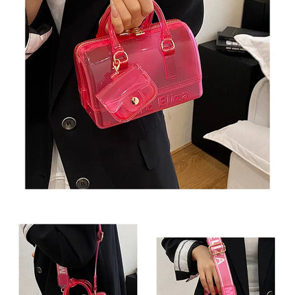 2025 Transparent PVC Beach Bag, Korean Style, Fresh and Sweet Silicone Shoulder Bag, Medium Size with Zipper Closure