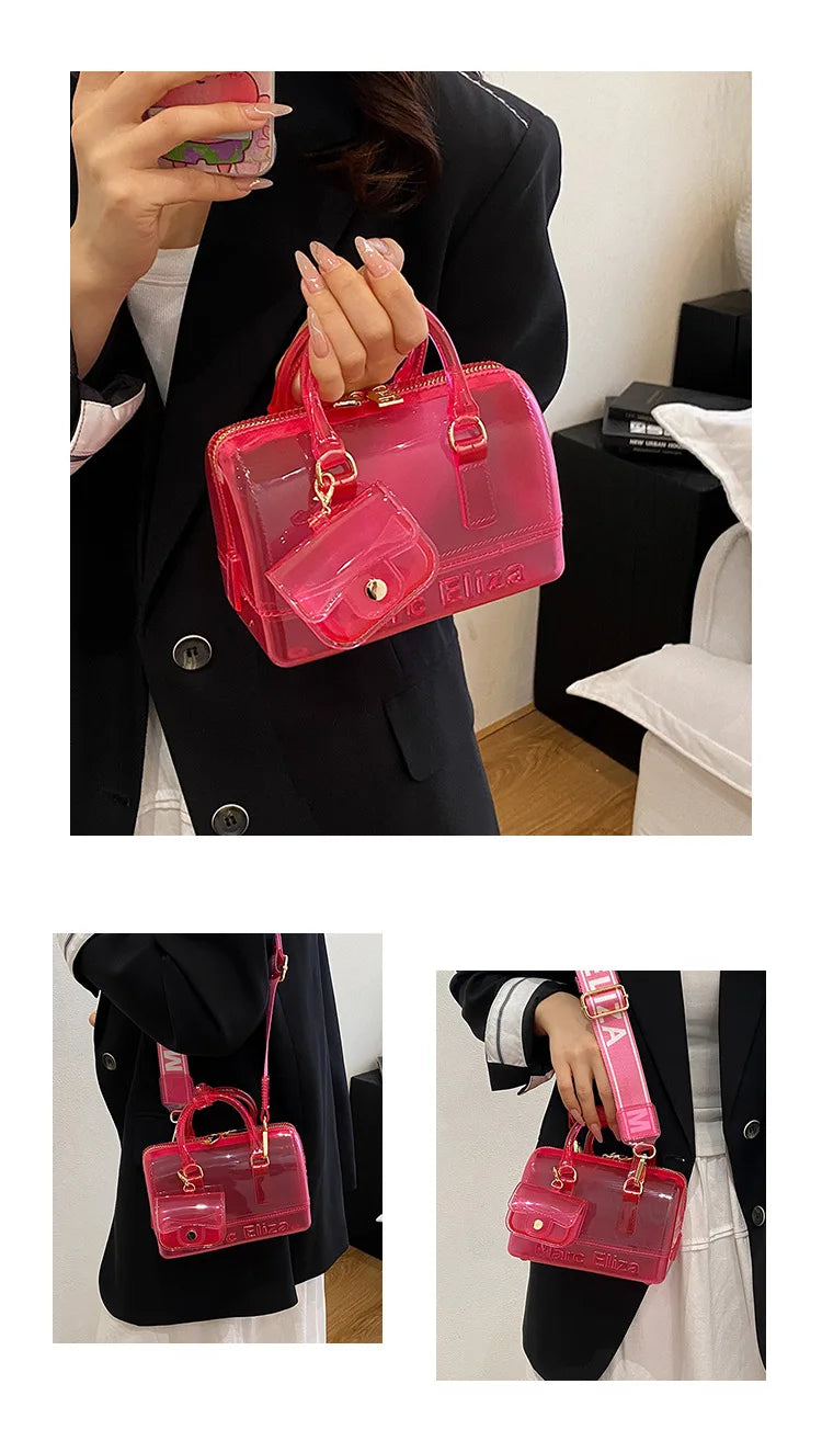 Borsa da Spiaggia in PVC Trasparente 2025, Stile Coreano, Borsa a Tracolla Fresca e Dolce in Silicone, Misura Media con Chiusura a Cerniera