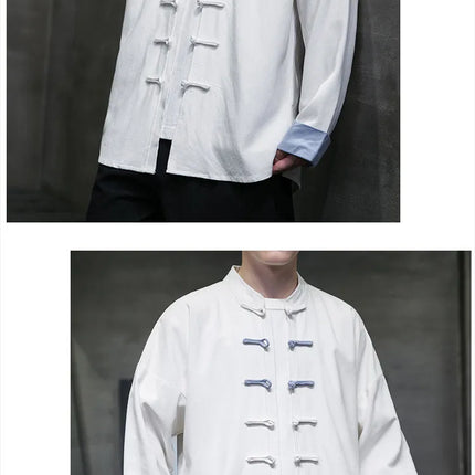Camicie da Uomo Retrò Cinesi Traspiranti Stile Tang, Comode per Kung Fu e Tai Chi, Casual a Maniche Corte, Tinta Unita