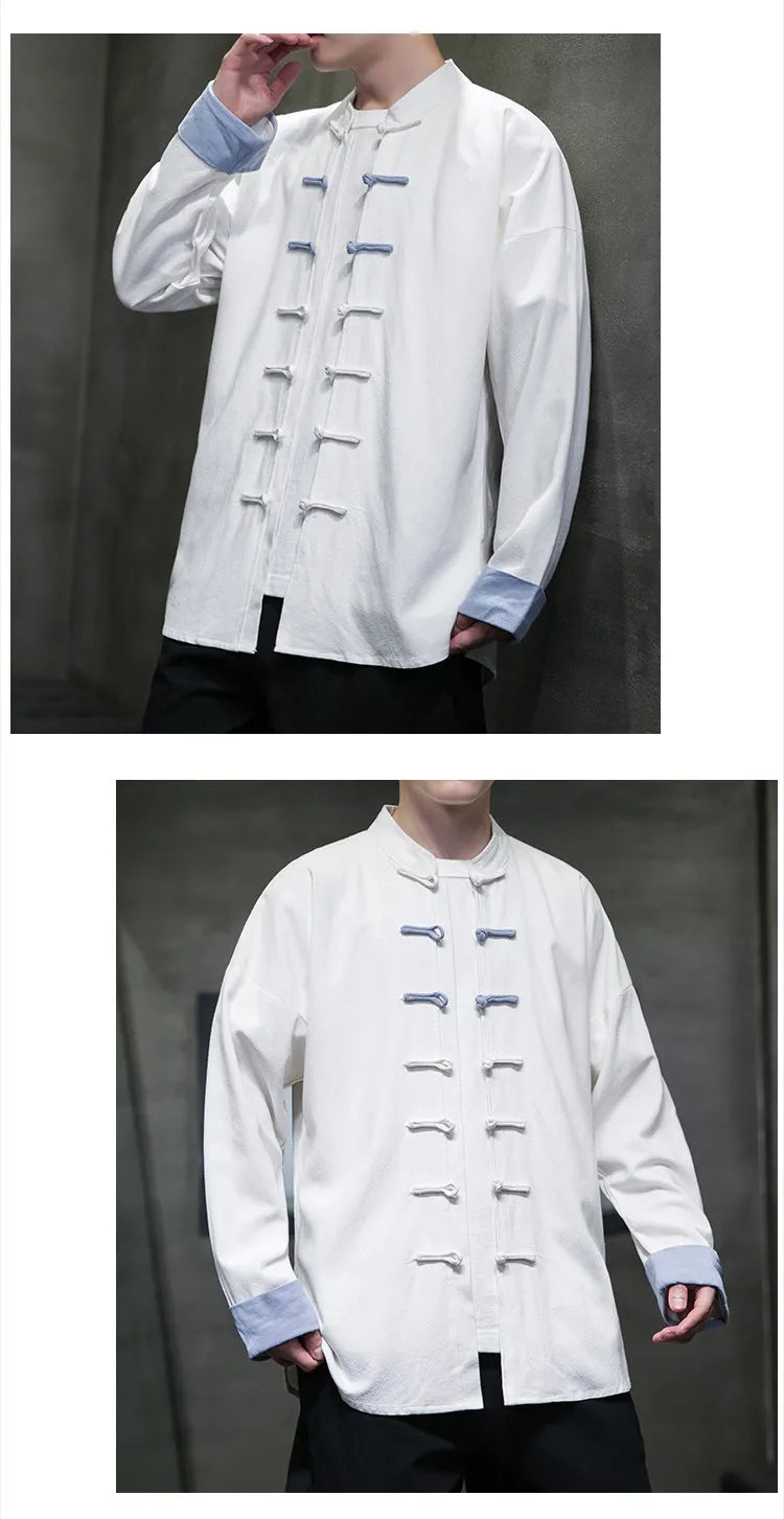 Camicie da Uomo Retrò Cinesi Traspiranti Stile Tang, Comode per Kung Fu e Tai Chi, Casual a Maniche Corte, Tinta Unita