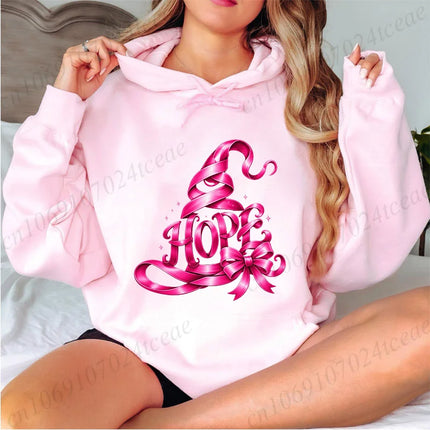 Hoodies for Women Autumn New Sweatshirts Pink Witch Hat Breast Cancer High Street Hoody Men's Top Plus Size Hooded Pullover