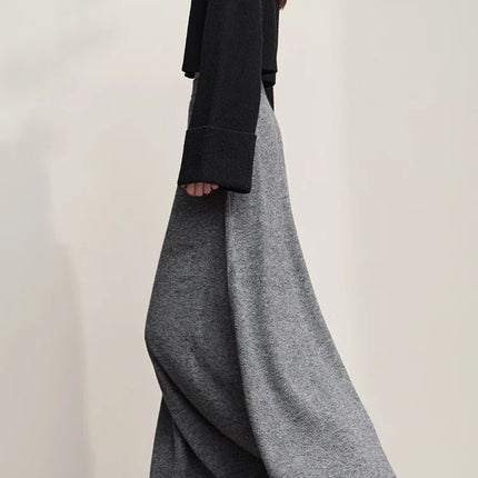 AMII Knitted Skirts For Women 2025 Autumn New Gentle A-line Long Skirt Loose Solid Color Elegant Versatile Woman Clothes12553045 PlatiNum