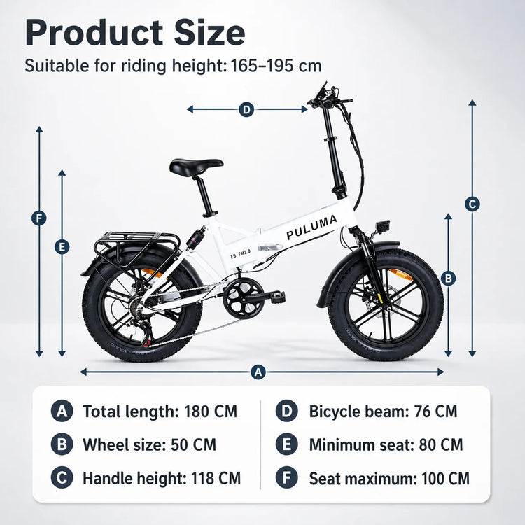Bicicletta elettrica pieghevole PULUMA FM2.0 con motore da 500W, batteria rimovibile 48V15AH, pneumatici all-terrain da 20*4 pollici, e-bike da montagna per adulti, velocità 25-40km/h, freni a disco idraulici a 7 velocità,