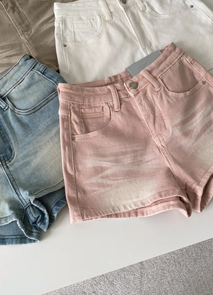 SINGREINY Pantaloncini in denim sfumato da donna, di alta qualità, estetici, casual, comodi, stile americano retrò, basici, da spiaggia
