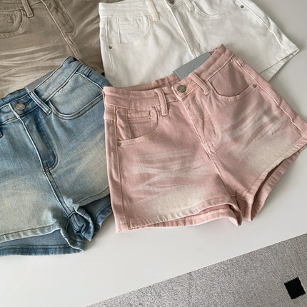SINGREINY Women's Gradient Denim Shorts, High Quality, Aesthetic, Casual, Comfortable, American Retro Style, Basic, Beach