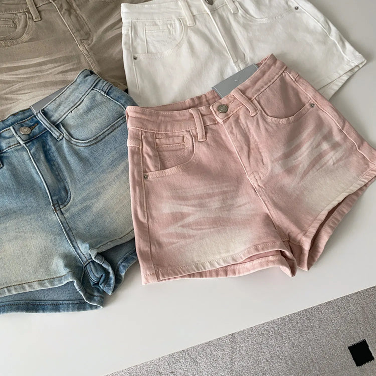 SINGREINY Pantaloncini in denim sfumato da donna, di alta qualità, estetici, casual, comodi, stile americano retrò, basici, da spiaggia