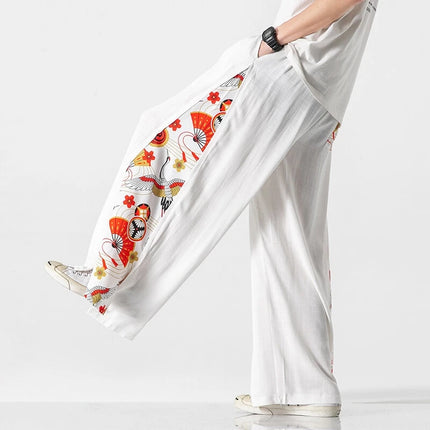 Pantaloni a Gamba Larga Streetwear da Uomo, Primaverili ed Estivi, Stampati, Casual, Stile Harem, Oversize, Vintage, Traspiranti e Comodi