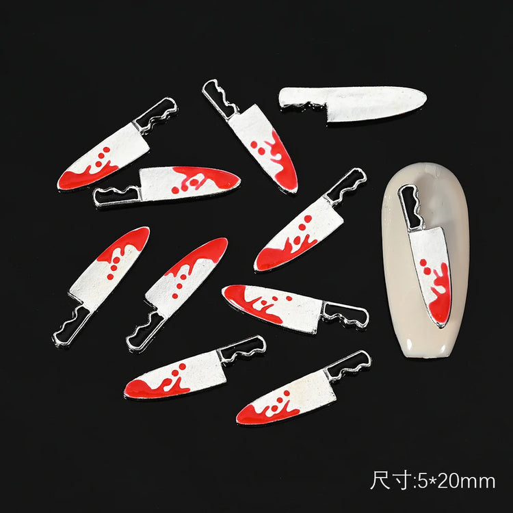 10Pcs Halloween Fake Weapons with Blood Nail Charms Bloody Horror Metal Nail Art Decorations Manicure Accessories Punk Jewelry *