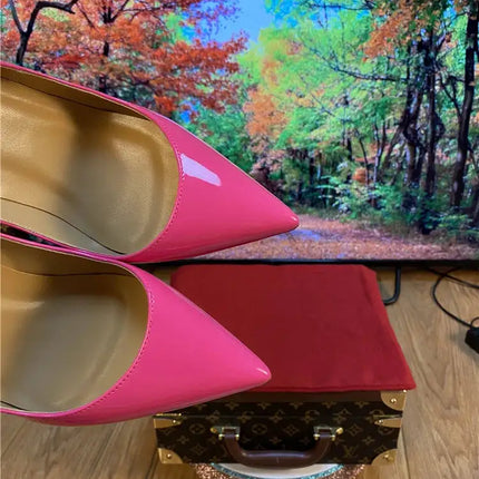Tacchi altissimi personalizzati multicolori da 12 cm, pelle verniciata bianca nuda, suola rossa sexy, scarpe sottili a punta per ordine singolo platinumshop