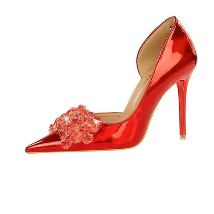 BIGTREE Scarpe con fiocco in strass Décolleté da donna Scarpe da banchetto di lusso Tacchi alti sexy Scarpe da festa con tacco a spillo da donna di grandi dimensioni 41 42 43