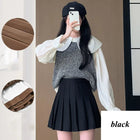 Autumn Winter Woolen Pleated Skirts Women New Korean High Waist Slimming Mini Skirt Ladies Preppy Style Side Zipper A-Line Skirt PlatiNum