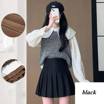 Autumn Winter Woolen Pleated Skirts Women New Korean High Waist Slimming Mini Skirt Ladies Preppy Style Side Zipper A-Line Skirt PlatiNum