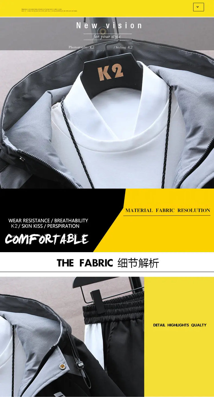 Casual Hooded Jackets And Pants Tracksuit Men's Clothing Sets 2026 Spring Autumn Youth Outdoor Sportswear 2 Pieces Coats Top Set