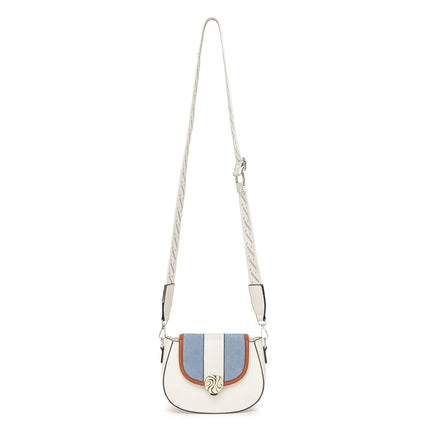 Miss Lulu Ethno-shoulder bag PU leather with Corduroy Detail & Adjustable Strap, Blue-Beige PlatiNum
