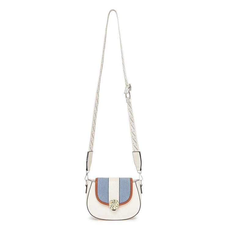 Miss Lulu Ethno-shoulder bag PU leather with Corduroy Detail & Adjustable Strap, Blue-Beige PlatiNum