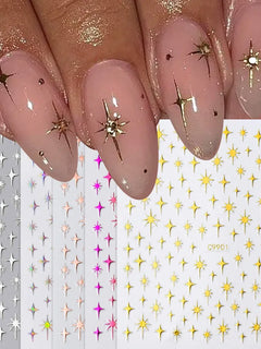 6pcs 3D Metallic Gold Star  Nail Stickers Relief Star & Letter Pentagram Y2K Mirror Nail Art Decal Adhesive Nail Tips Decoration