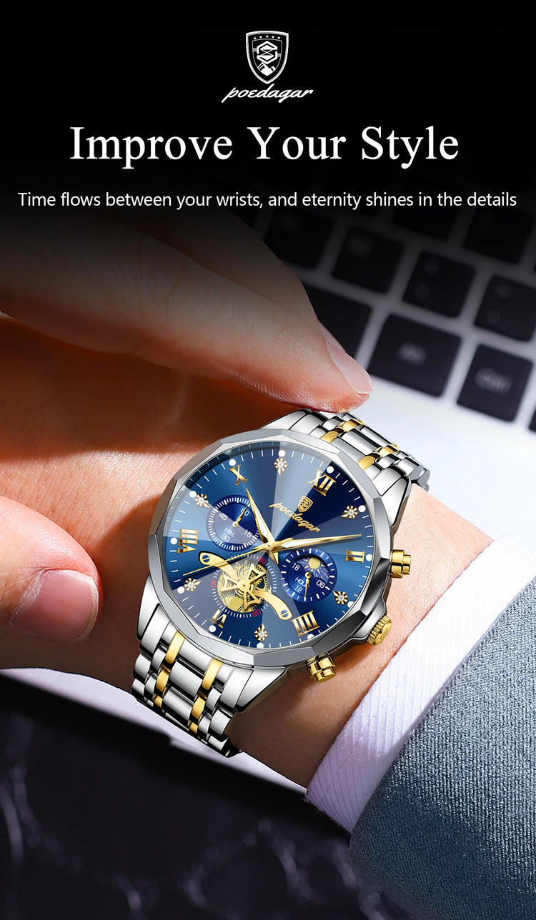 POEDAGAR Orologio da uomo di lusso Top originale impermeabile cronografo luminoso orologio da polso da uomo al quarzo in acciaio inossidabile orologi da uomo Reloj platinumshop