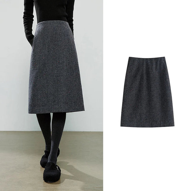TOYOUTH Women Midi Skirts 2025 Winter NewAsymmetric Dark Gray Speckled Wool Blend Office Pencil Midi Skirt PlatiNum