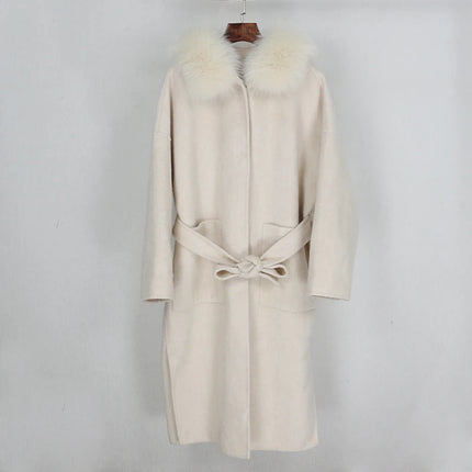 OFTBUY Omen Double Face Wool Coat Natural Fur Coat Wool Blend Jacket Winter Warm Elegant Long Sleeve Fur Cuffs Fashion Outerwear