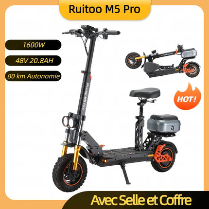Monopattini elettrici M5 Pro W, batteria 48V 20.8Ah, autonomia 80 km, freni idraulici pieghevoli, con sella e bagagliaio