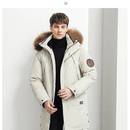 Men Winter Goose Down Coats Fur Collar Hooded Long Down Jackets Top Quality Male Outdoor Windproof Warm Winter Jackets Canada