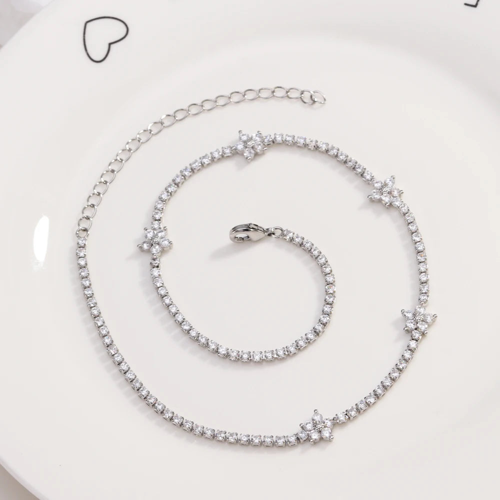 Fiori colorati con zirconi cubici Baguette Catena da tennis Collana girocollo da donna Gioielli hip-hop in ottone per donna Dorato