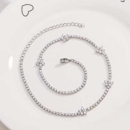 Fiori colorati con zirconi cubici Baguette Catena da tennis Collana girocollo da donna Gioielli hip-hop in ottone per donna Dorato