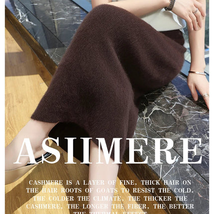 100% Mink Cashmere Half Skirt Women Mid-Long Elastic High Waisted A-line Skirt Loose Knit Hip Skirt Autumn Straight Tube Skirts PlatiNum