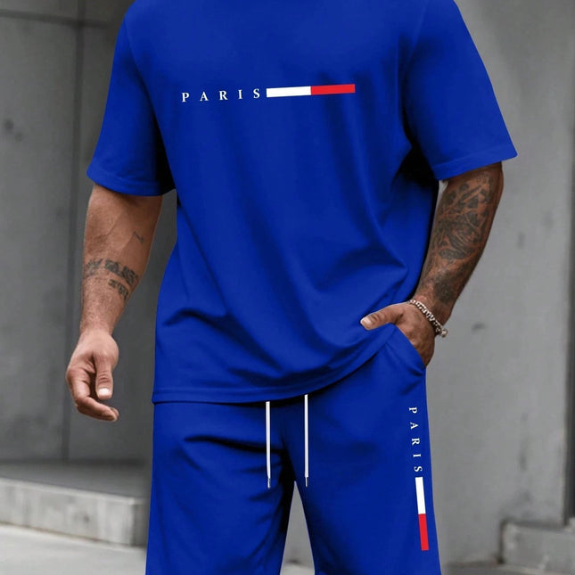 Tuta da uomo 2 pezzi  Camicia a maniche corte con scollo a O Pantaloncini Set Tuta da corsa da uomo T-shirt taglie forti Abbigliamento uomo T-shirt estiva platinumshop