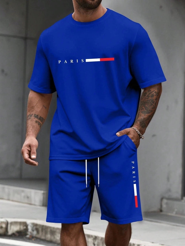 Tuta da uomo 2 pezzi  Camicia a maniche corte con scollo a O Pantaloncini Set Tuta da corsa da uomo T-shirt taglie forti Abbigliamento uomo T-shirt estiva platinumshop