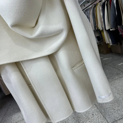 Newest Luxury Coffee Scarf Collar Wool Coat Women Loose Elegant Ladies Autumn Winter Jacket Causal Handmade Women's Jacket2025