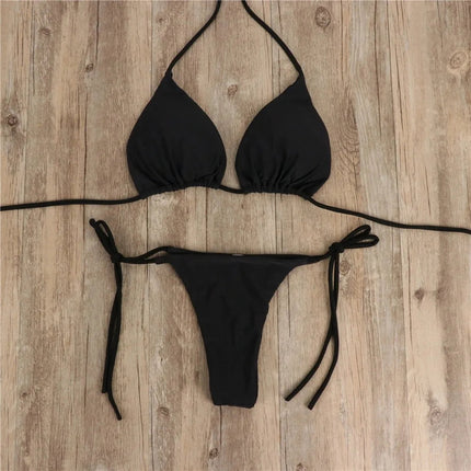 Costume da bagno stile spiaggia per donna Costume da bagno sexy con scollo all'americana Perizoma solido Bikini femminile Costume da bagno Bikini Mujer Lingerie PlatiNum
