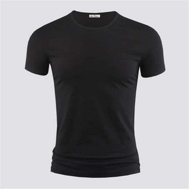 2026 Men's Pure Color V-neck Short Sleeve Top Tees T-shirt Men's Black Tights