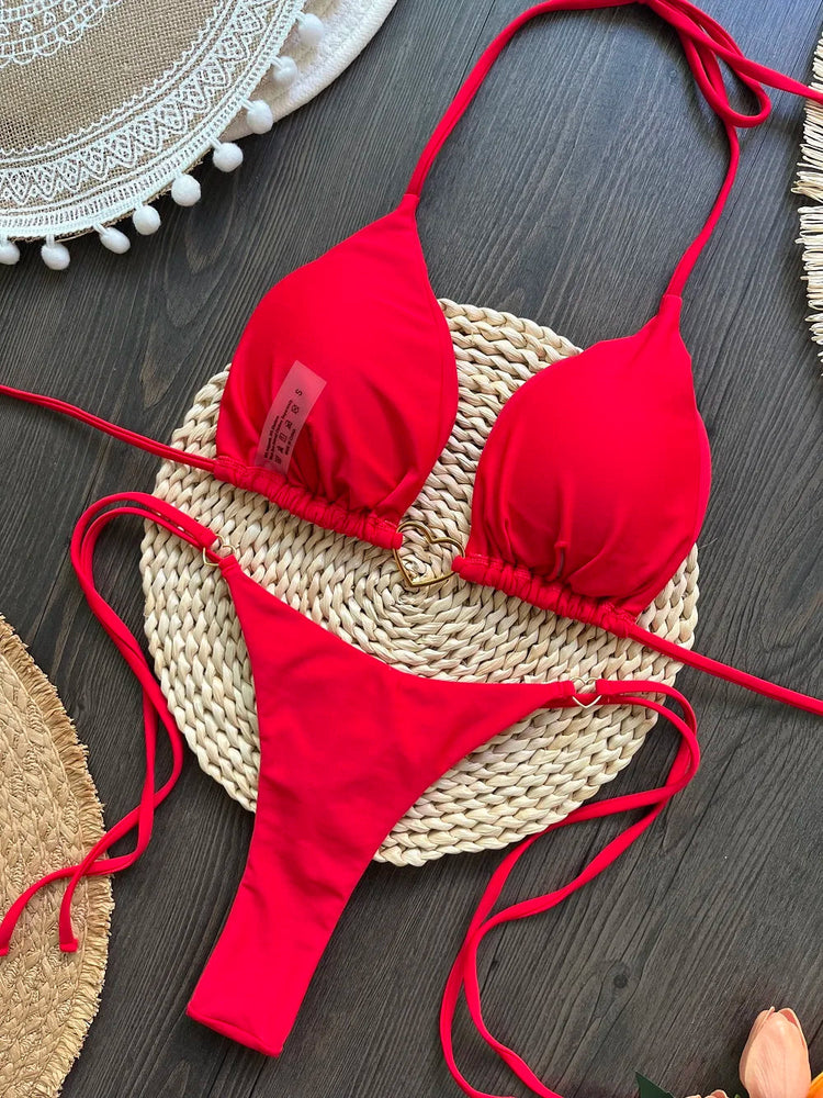 Nuovo bikini bianco a tinta unita da donna, costume da bagno alla moda con lacci a vita bassa, set due pezzi platinumshop
