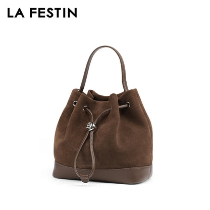 LA FESTIN Original New Women Bag Luxury Suede Bag Leather Handbag Winter Bags Fashion Shoulder Bag Bucket Bag Crossbody Bag