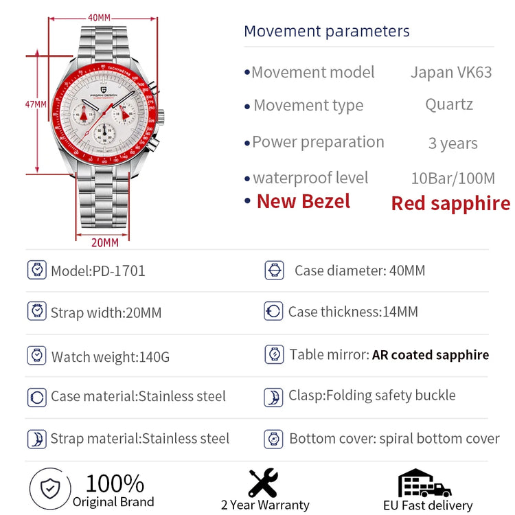 PAGANI DESIGN 2025 Nuovo progetto AK Orologi da uomo Orologio da polso al quarzo di lusso per uomo AR Sapphire Cronografo automatico con data