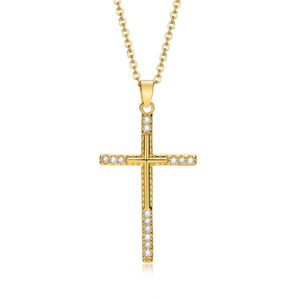 Danity Cubic Zirconia Cross Pendant Necklace for Women, Stainles Steel Chain Adjustable PlatiNum