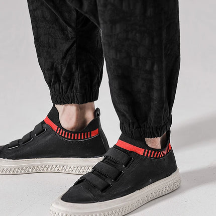 Pantaloni a gamba larga da uomo in cotone e lino casual oversize Harajuku pantaloni alla moda da uomo samurai giapponese retrò Ukiyo-e stampa pantaloni con cintura da uomo